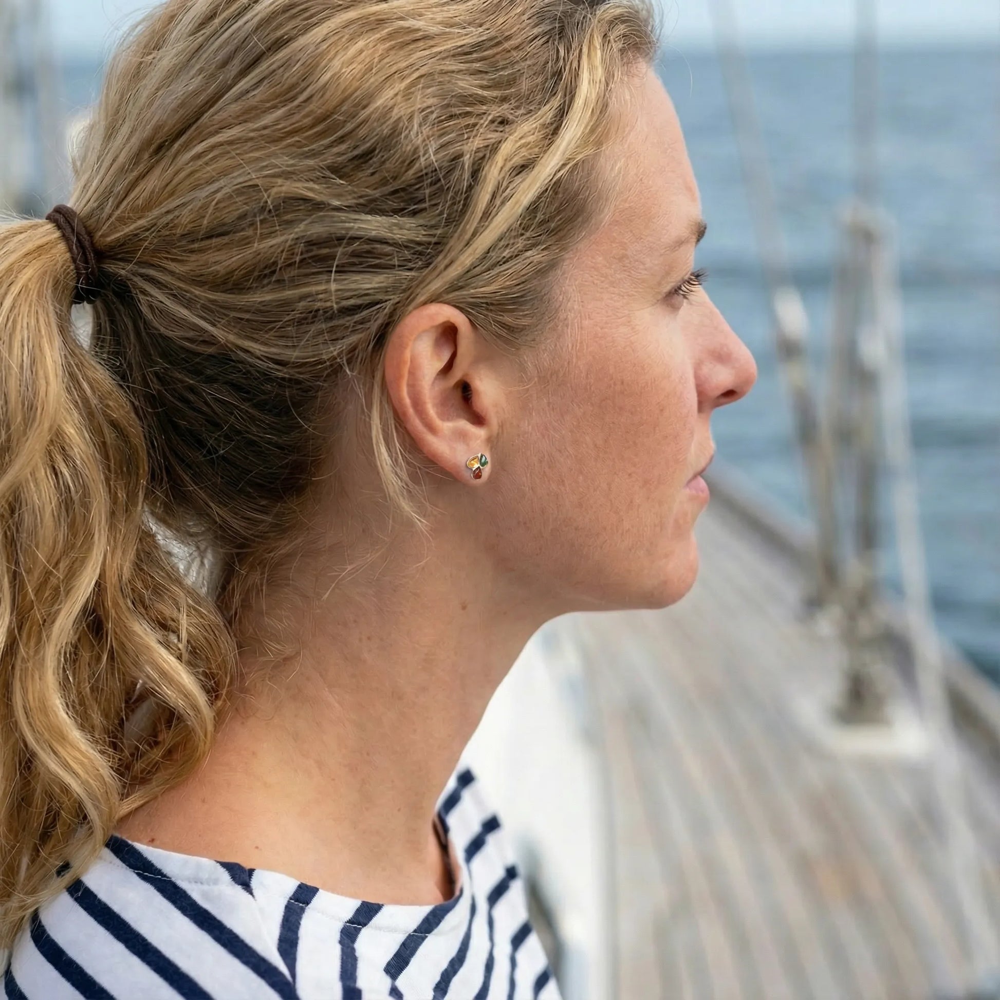 Ambre Multicolore boucle d'oreille Argent rhodié 925