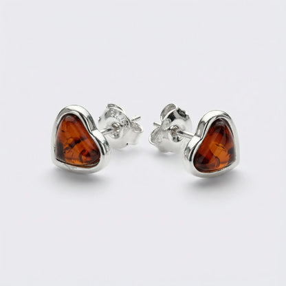 Boucles d'oreilles cœur ambre cognac argent rhodié 925