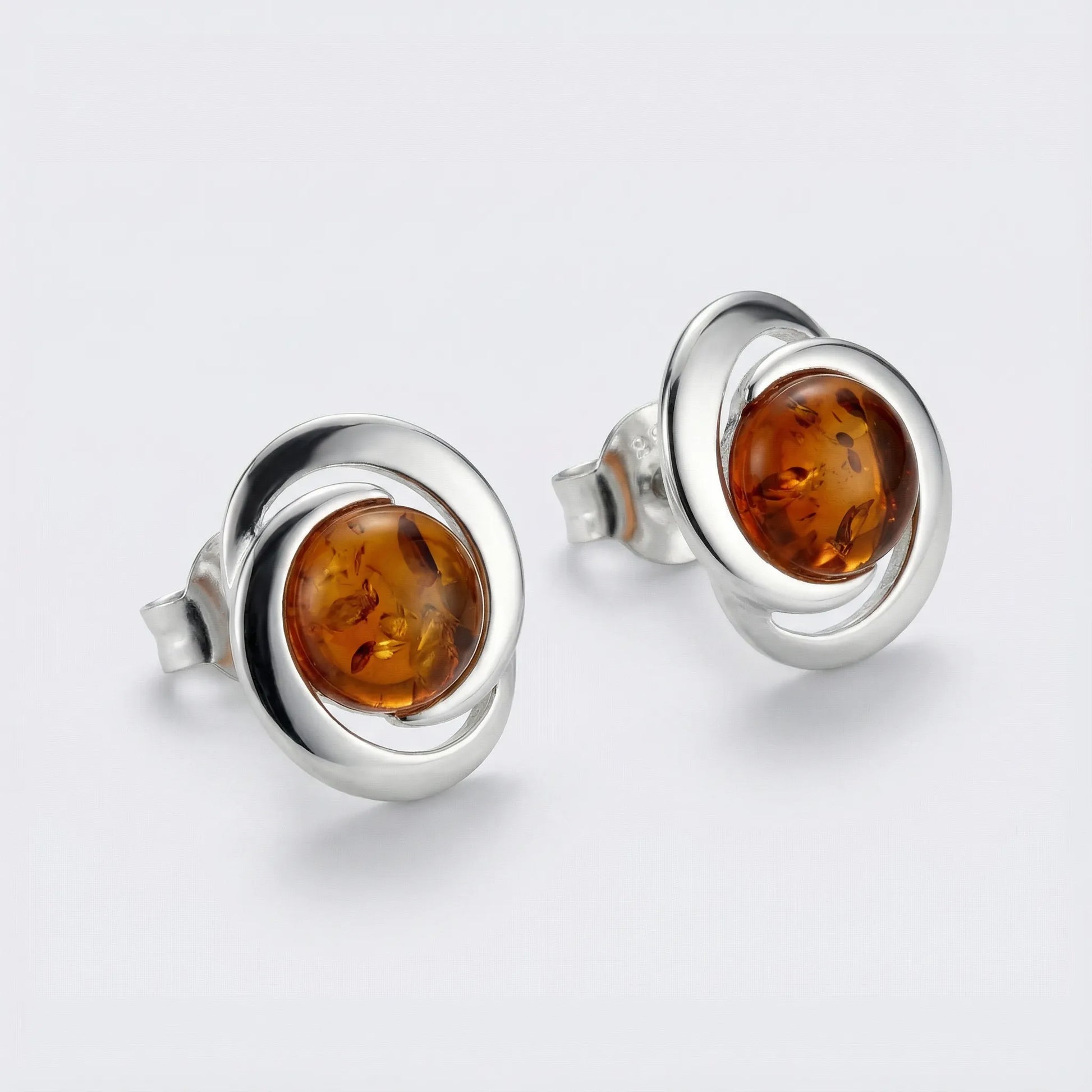 Clous ambre cognac rond argent rhodié 925 modèle 7-3R