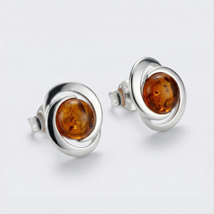 Clous ambre cognac rond argent rhodié 925 modèle 7-3R