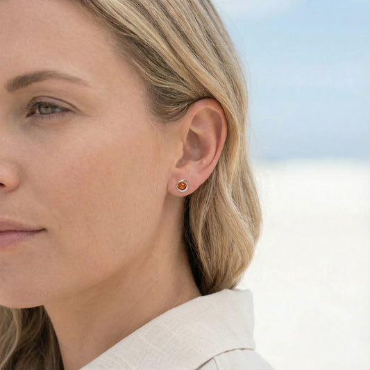 Boucle d'oreille Argent rhodié 925 rhodie Ambre