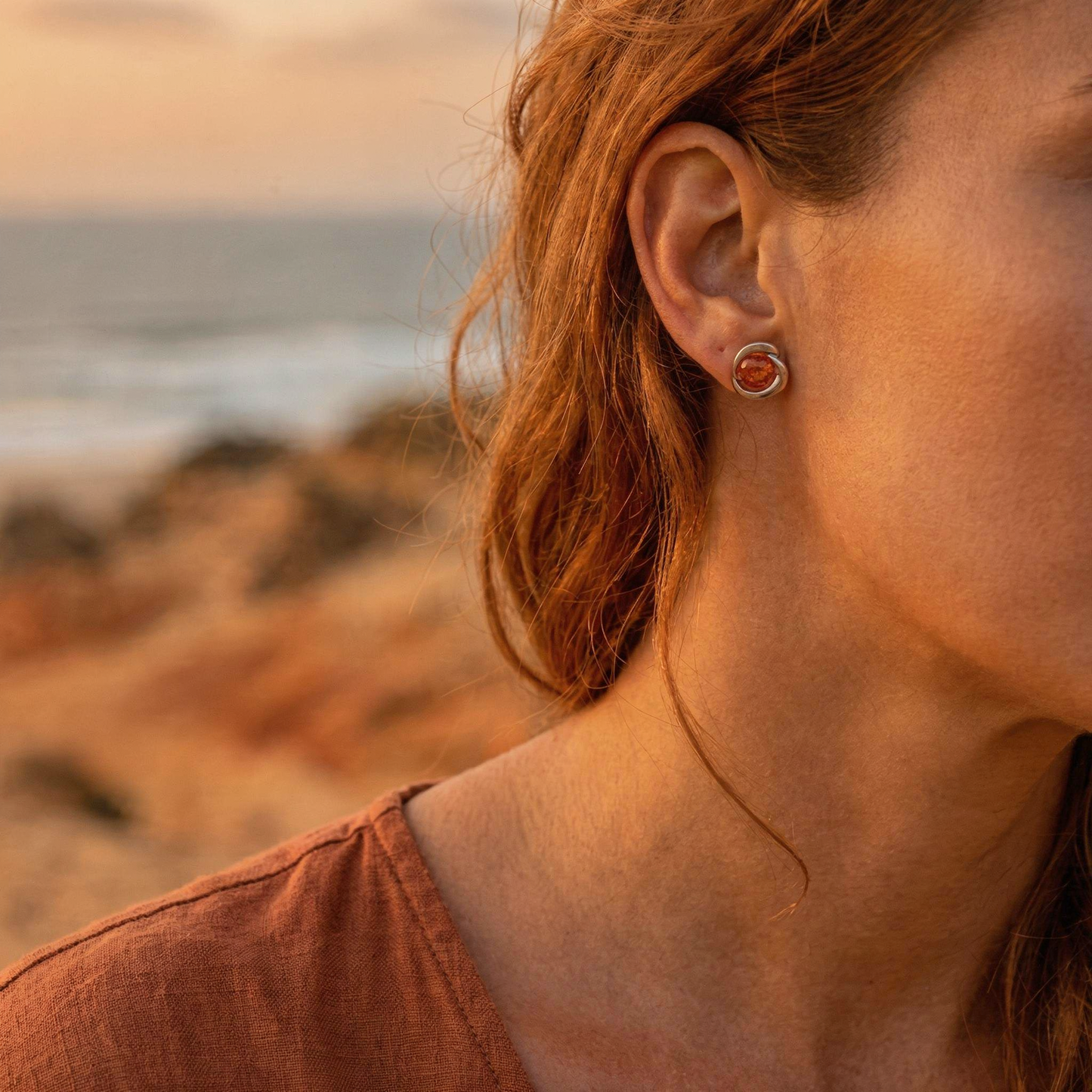 Clous ambre cognac rond argent rhodié 925 modèle 7-3R - porte