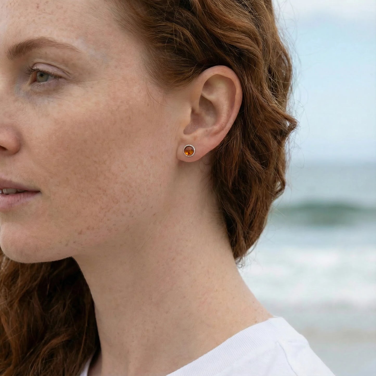 Boucle d'oreille Argent rhodié 925 rhodie Ambre