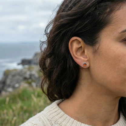 Ambre Cognac boucle d'oreille Argent rhodié 925