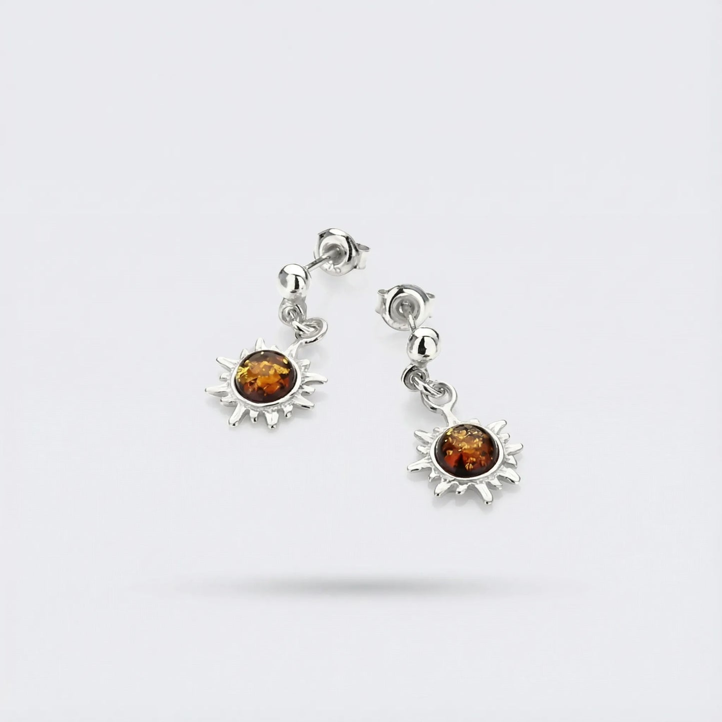Boucles d'oreilles pendantes soleil ambre cognac modèle 080R