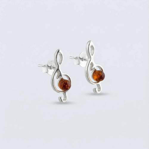 Clous d'oreilles ambre cognac naturel en argent rhodié 925