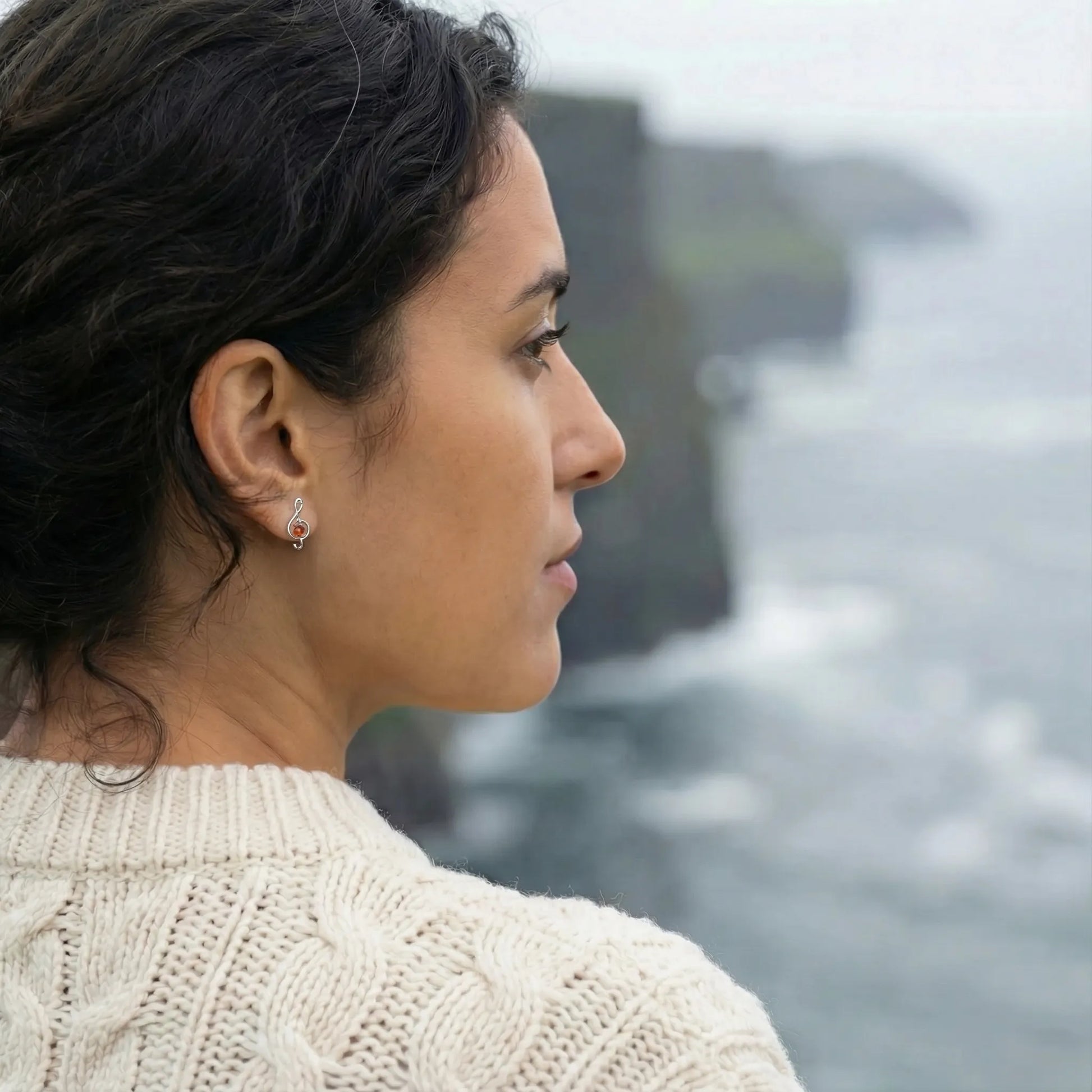 Boucle d'oreille Argent rhodié 925 rhodie Ambre