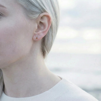 Ambre Cognac boucle d'oreille Argent rhodié 925