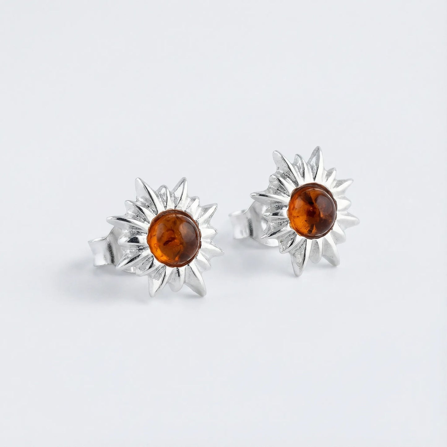 Boucles d'oreilles ambre cognac modèle O011 argent rhodié