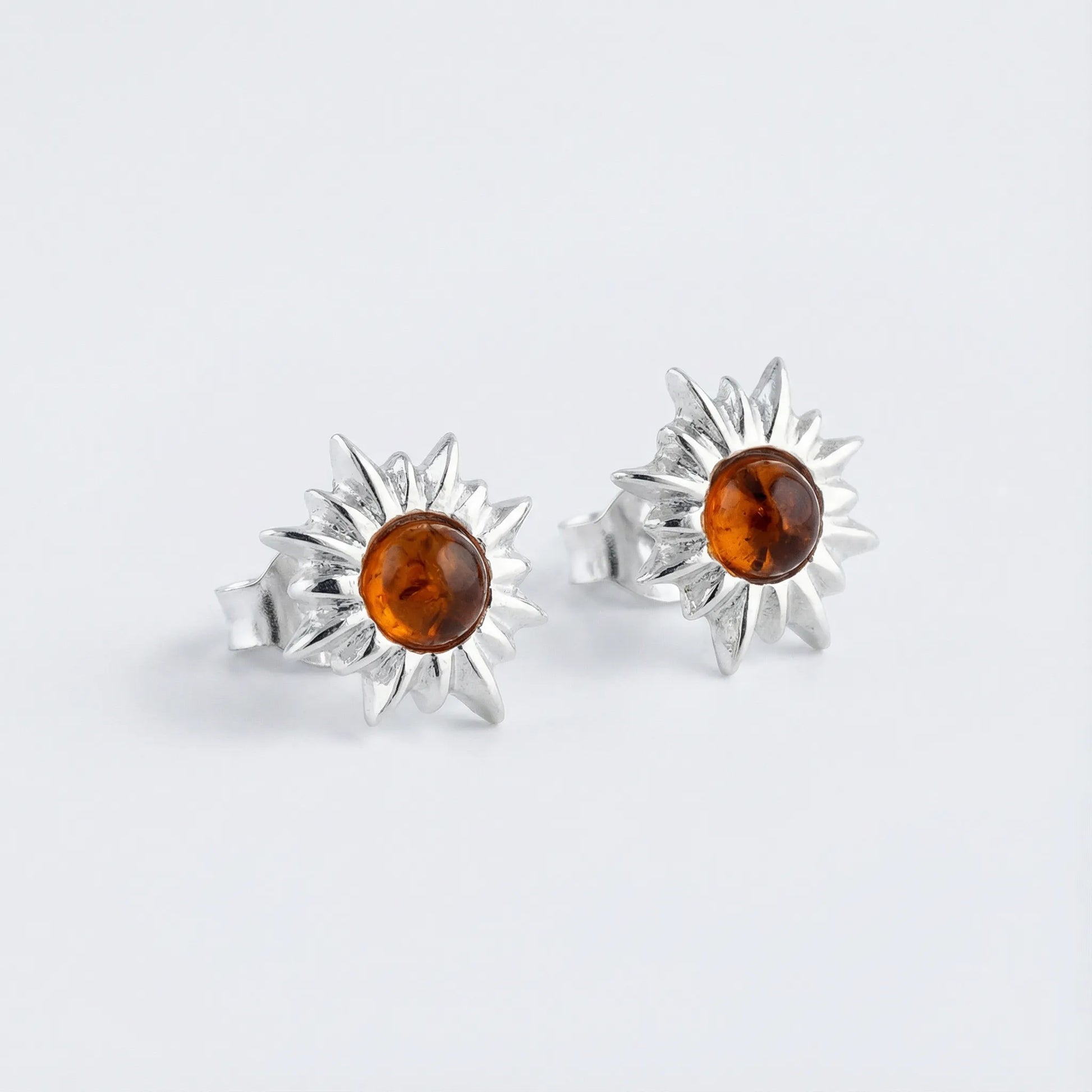 Boucles d'oreilles ambre cognac modèle O011 argent rhodié
