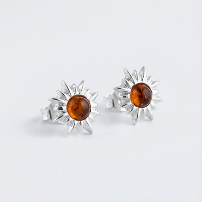 Boucles d'oreilles ambre cognac modèle O011 argent rhodié