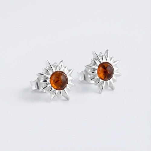 Boucles d'oreilles ambre cognac modèle O011 argent rhodié