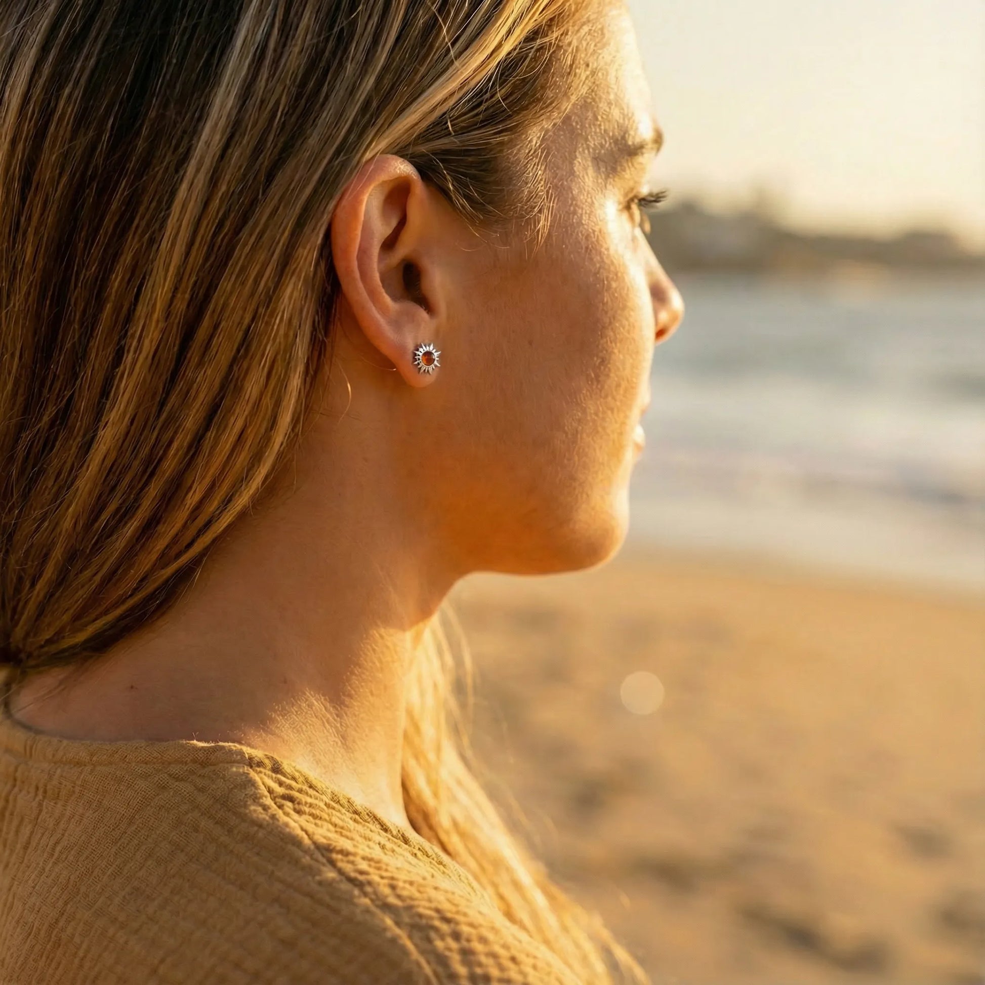 Boucles d'oreilles ambre cognac modèle O011 argent rhodié - porte