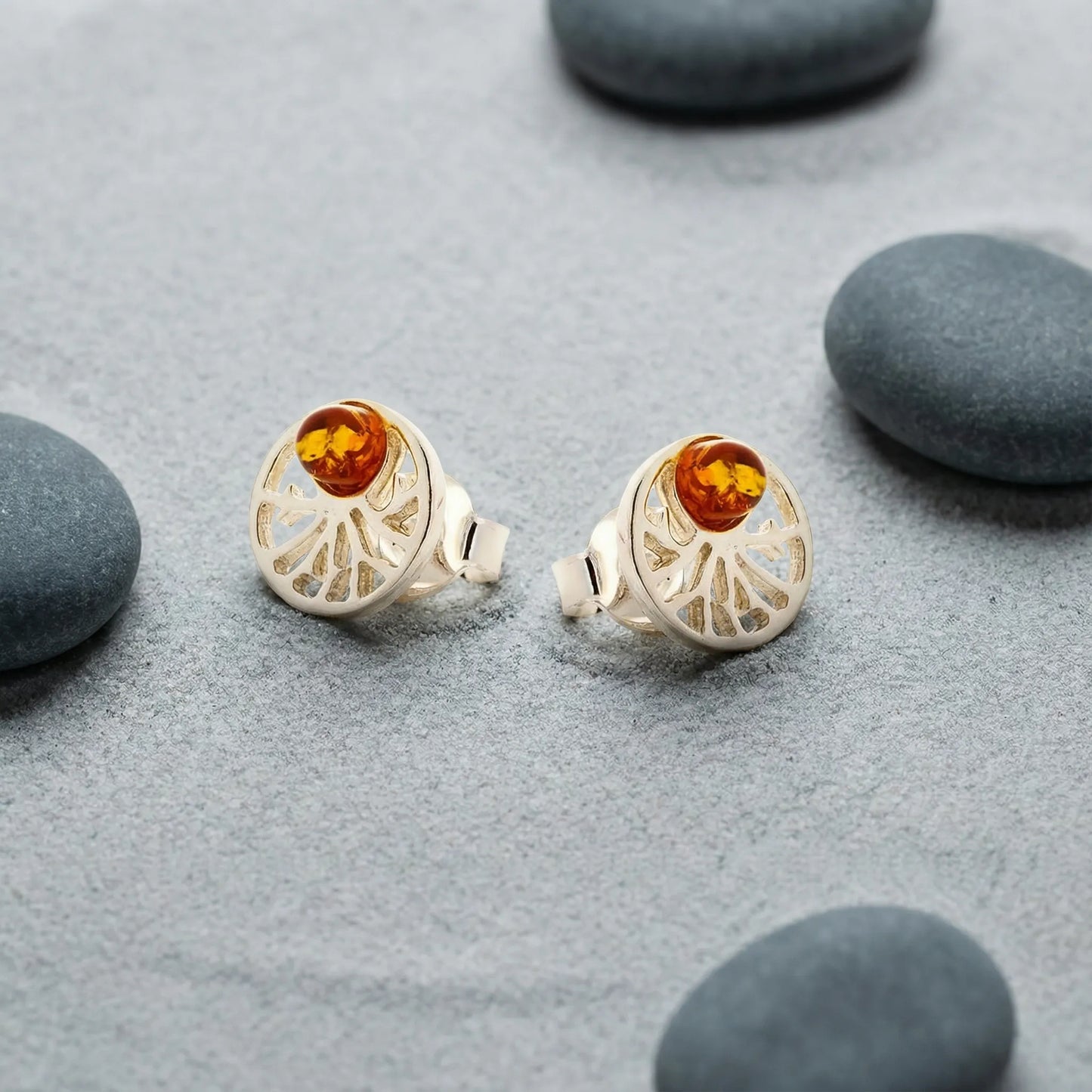 Boucles d'oreilles arbre de vie ambre cognac modèle 042R - zoom