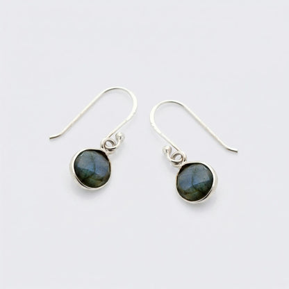 Boucles d'oreilles labradorite pendantes en argent rhodié