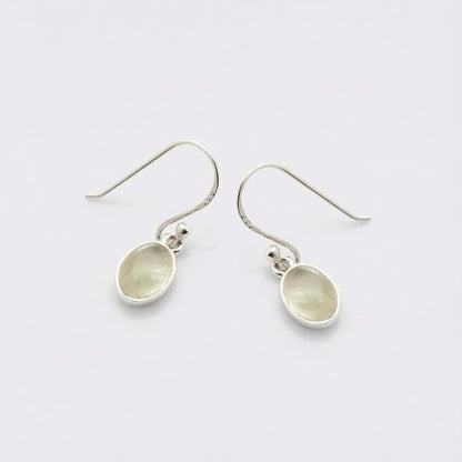 Boucles d'oreilles prehnite verte pendantes argent rhodié