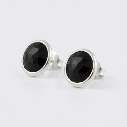 Boucles d'oreilles onyx noir ovale en argent rhodié 925