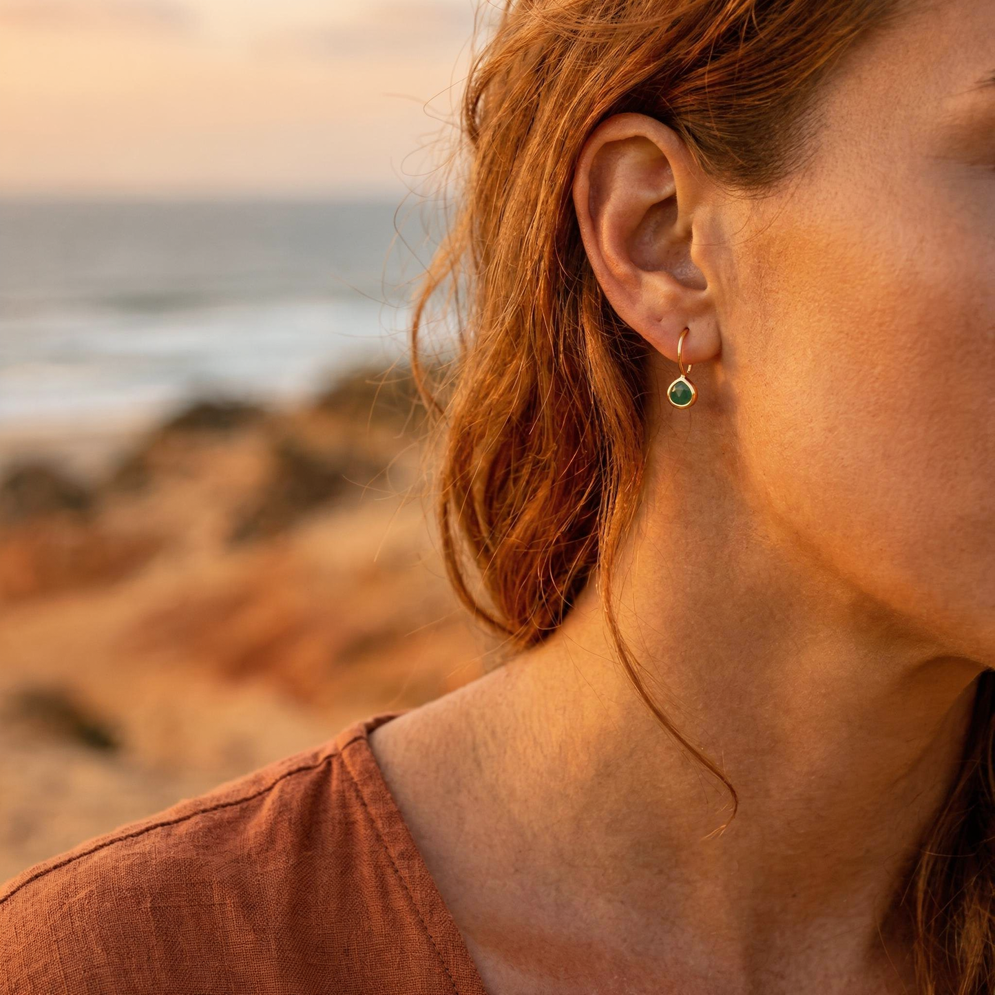 Boucles d'oreilles pendantes cœur aventurine verte argent - porte