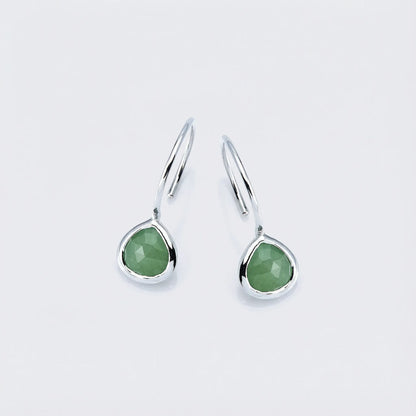 Boucles d'oreilles cœur aventurine verte argent rhodié 925