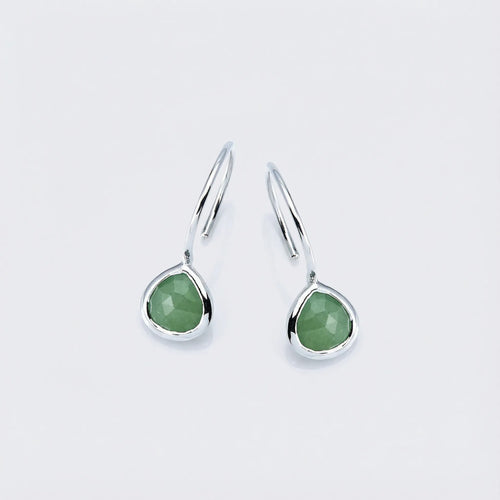 Boucles d'oreilles cœur aventurine verte argent rhodié 925