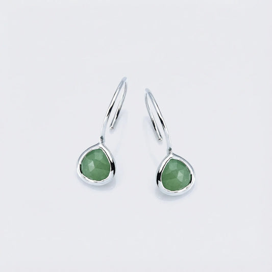 Boucles d'oreilles cœur aventurine verte argent rhodié 925