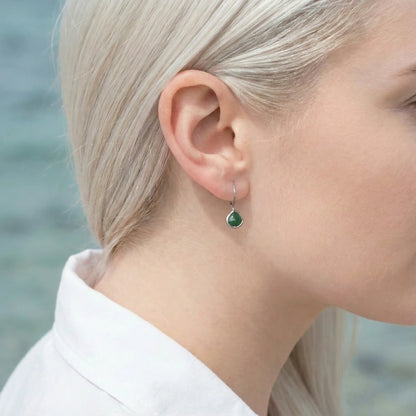 Boucles d'oreilles cœur aventurine verte argent rhodié 925 - vue detail