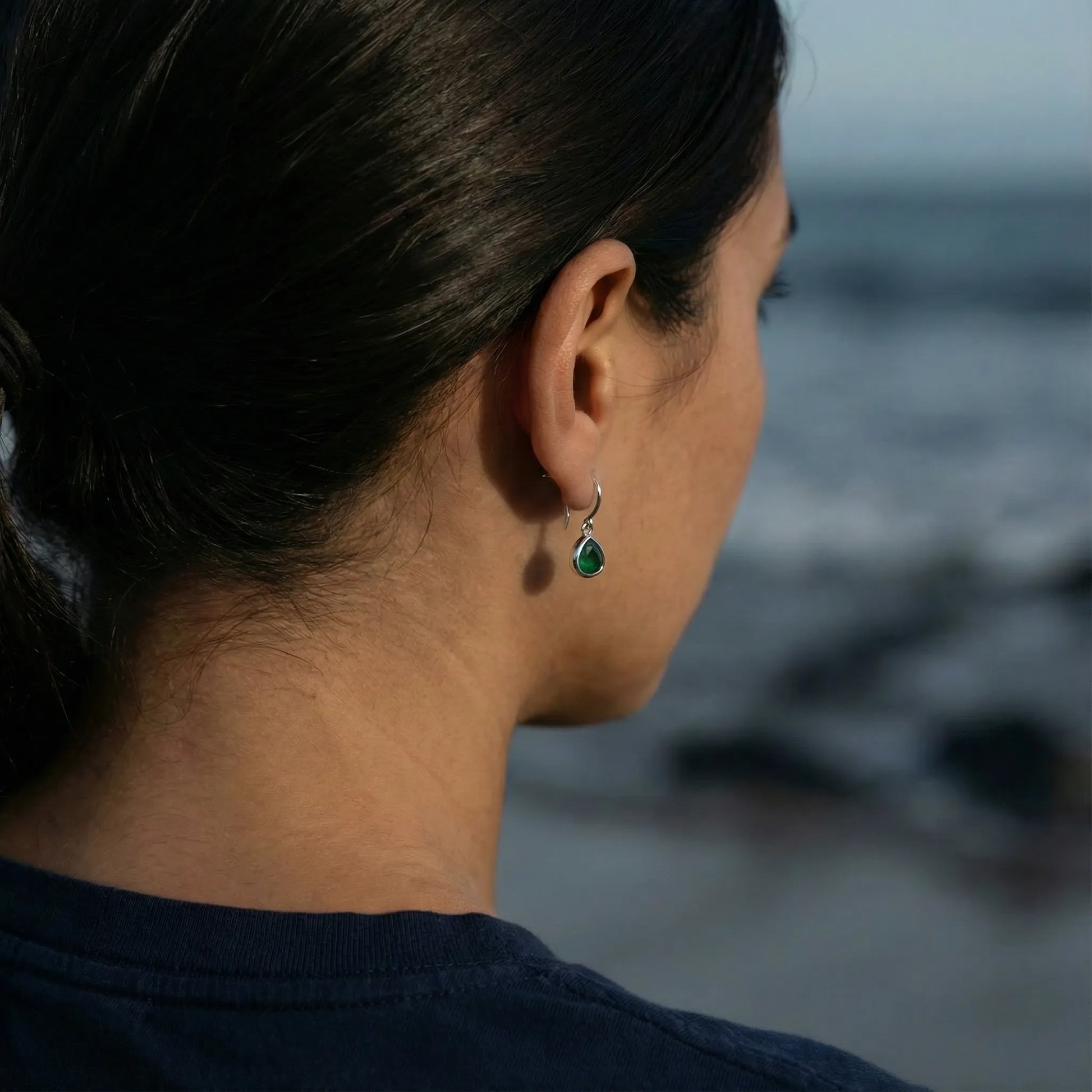 Boucles d'oreilles cœur aventurine verte argent rhodié 925 - porte