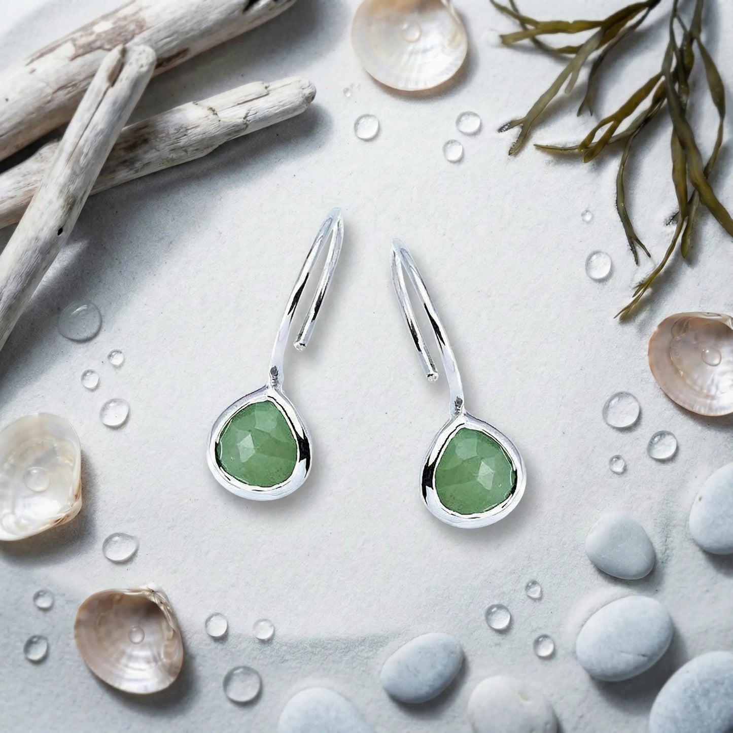 Boucles d'oreilles cœur aventurine verte argent rhodié 925 - zoom