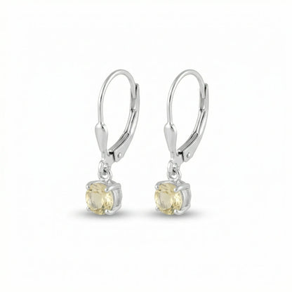 Boucles d'oreilles quartz jaune ronde en argent rhodié 925