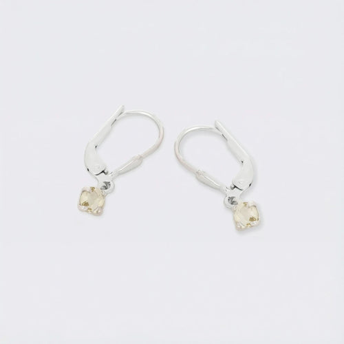 Boucles d'oreilles quartz jaune naturel en argent rhodié 925