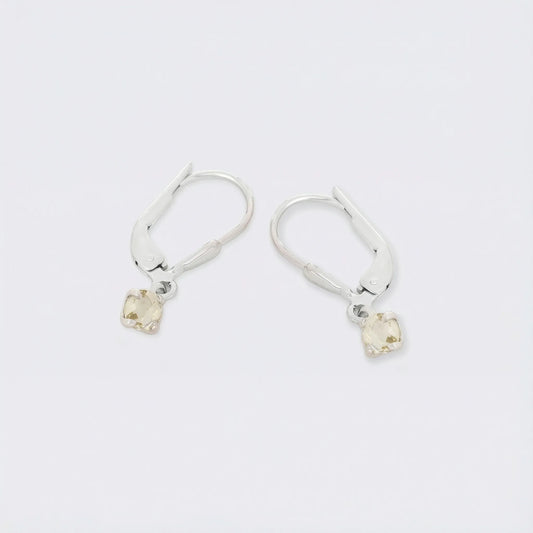 Boucles d'oreilles quartz jaune naturel en argent rhodié 925