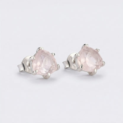 Boucles d'oreilles cœur quartz rose en argent rhodié 925