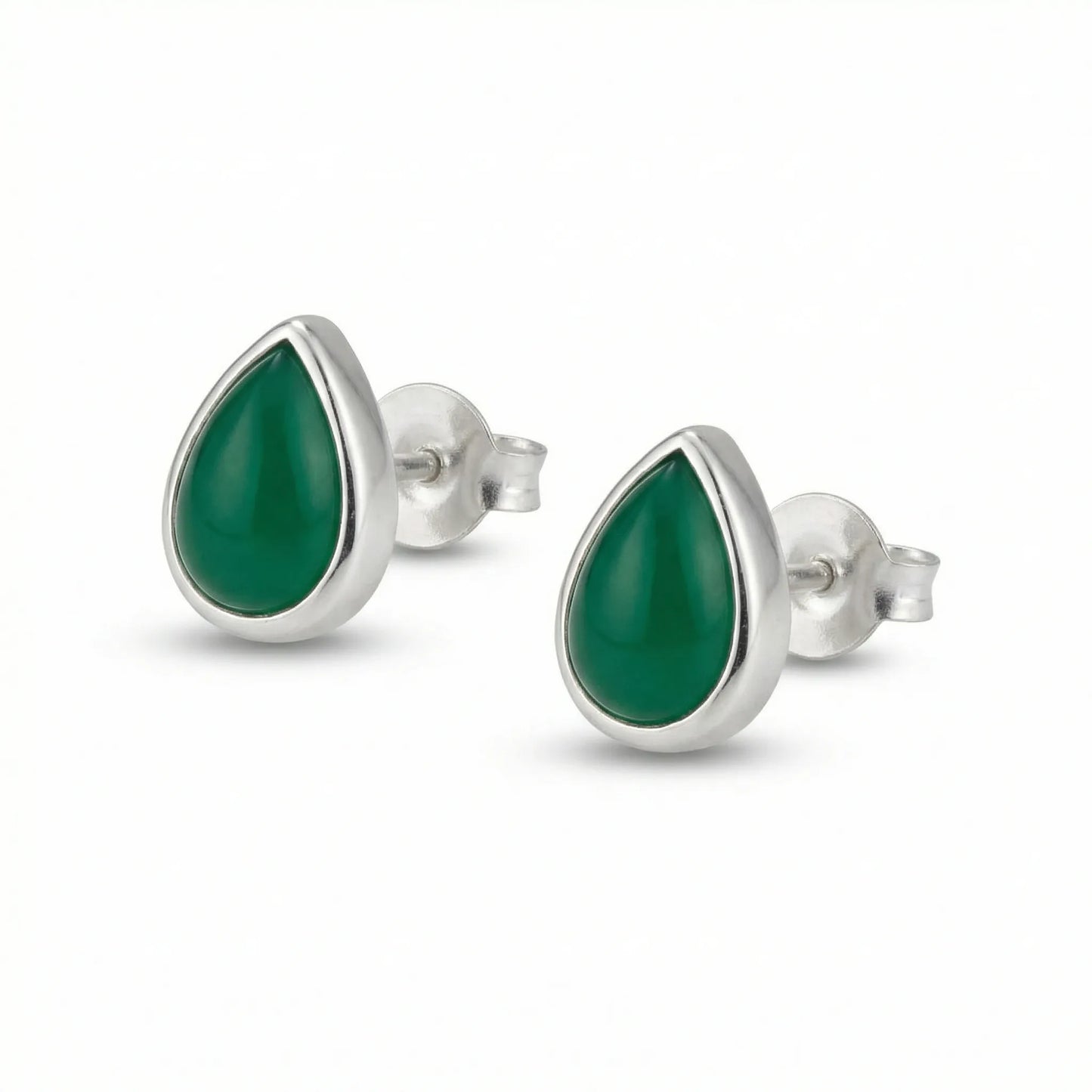 Boucles d'oreilles onyx vert goutte en argent rhodié 925