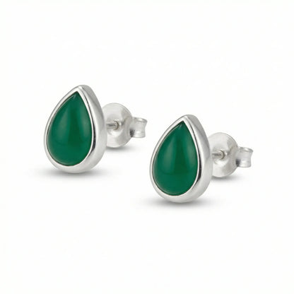 Boucles d'oreilles onyx vert goutte en argent rhodié 925