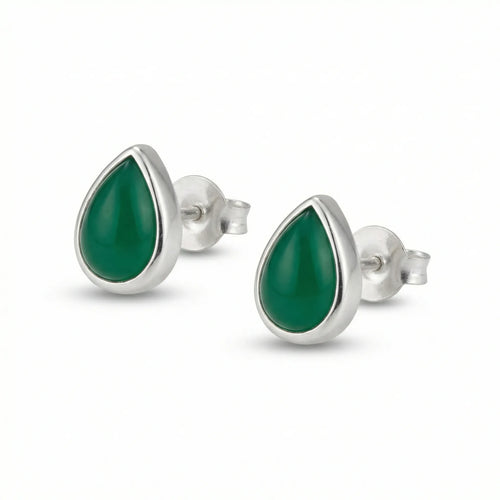 Boucles d'oreilles onyx vert goutte en argent rhodié 925