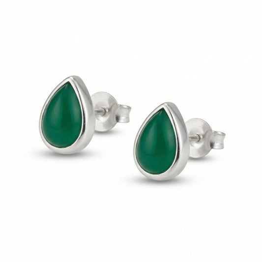 Boucles d'oreilles onyx vert goutte en argent rhodié 925