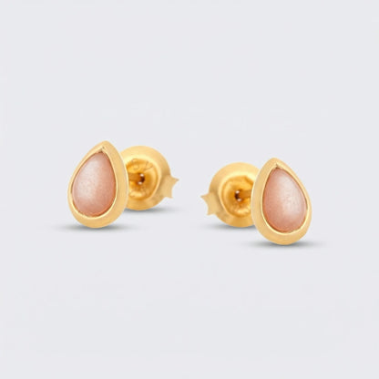 Boucles d'oreilles pierre de lune rose goutte argent doré