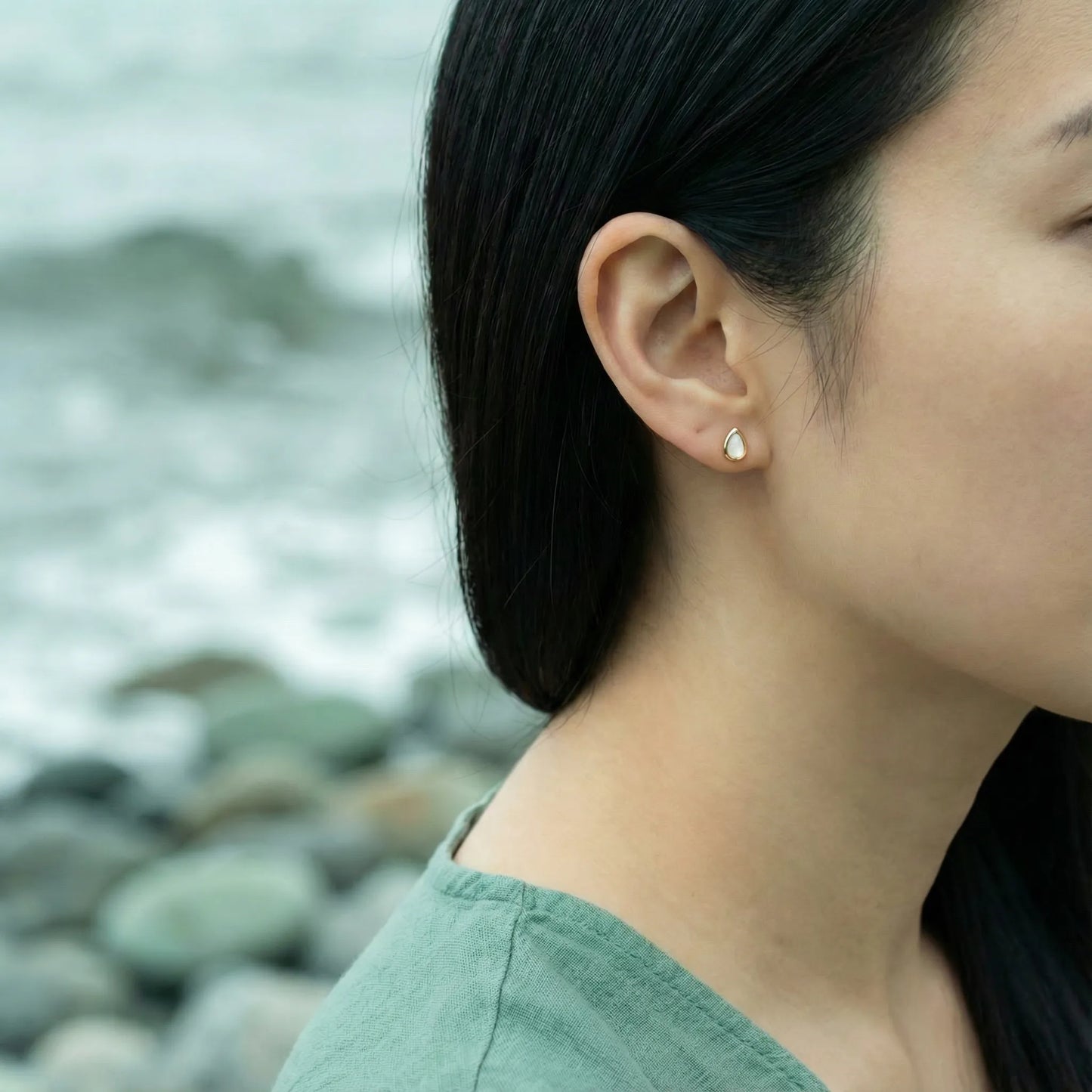 Boucles d'oreilles pierre de lune rose goutte argent doré - porte