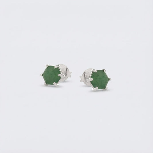 Boucles d'oreilles aventurine verte naturelle en argent rhodié 925