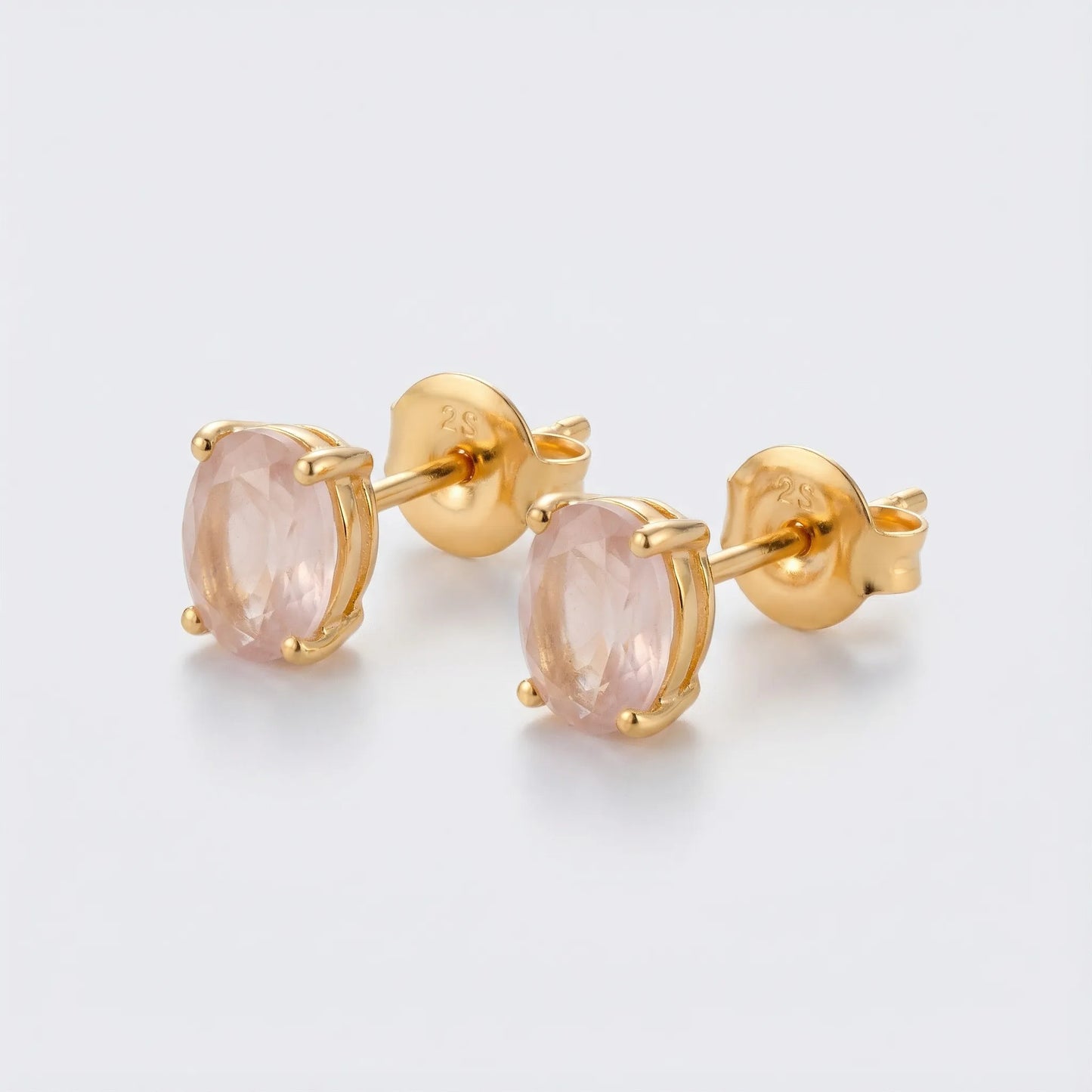 Boucles quartz rose ovale en argent doré 925 modèle QR-D