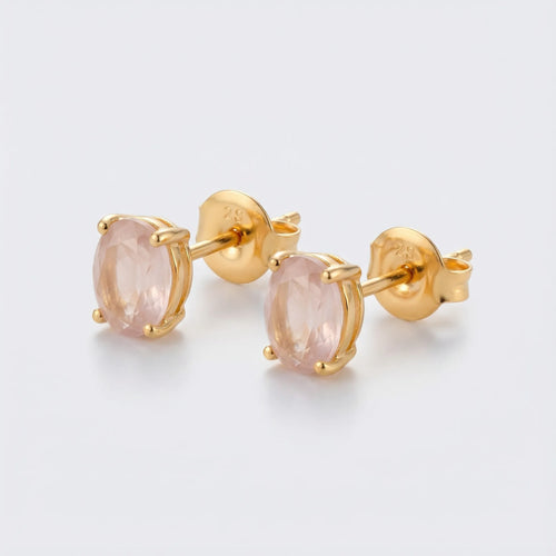Boucles quartz rose ovale en argent doré 925 modèle QR-D