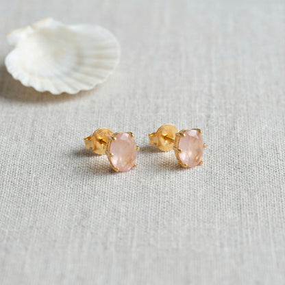 Boucles quartz rose ovale en argent doré 925 modèle QR-D - zoom