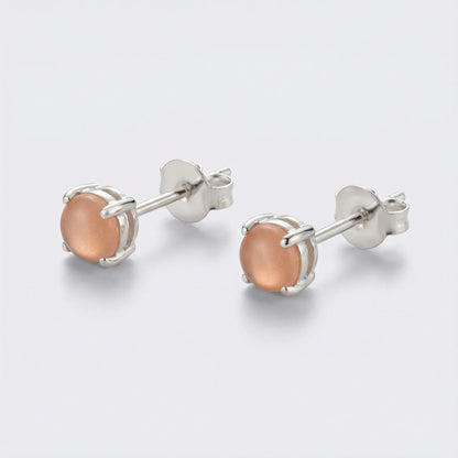 Boucles d'oreilles pierre de lune rose puces argent rhodié