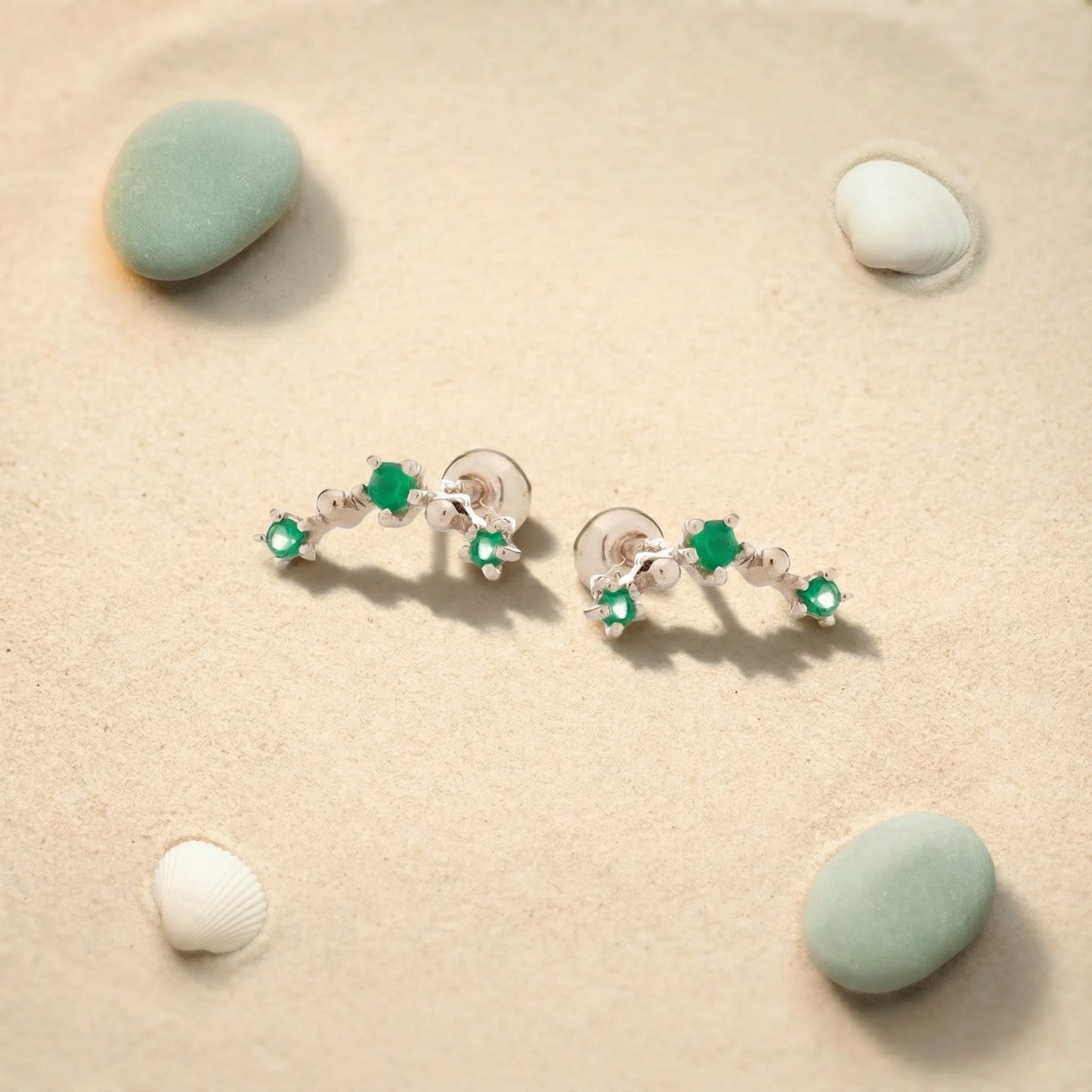 Piercing onyx vert ronde en argent rhodié 925 - zoom