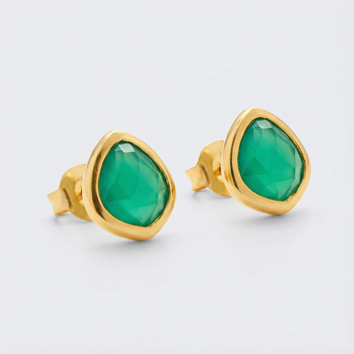 Boucles d'oreilles onyx vert irrégulière en argent doré 925