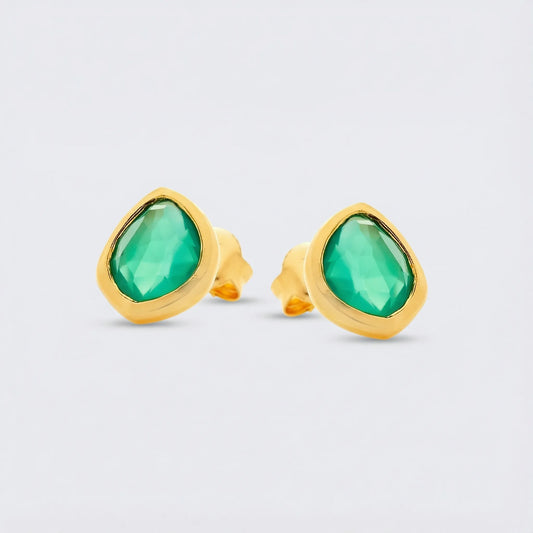 Clous d'oreilles onyx vert naturel en argent doré 925