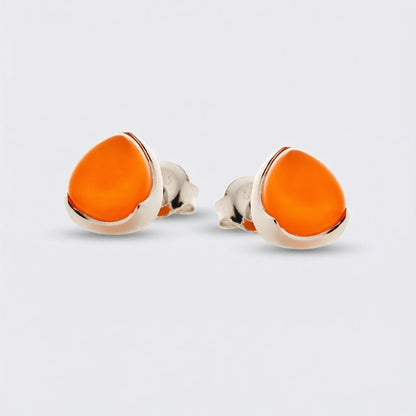 Boucles d'oreilles cornaline triangle puces argent rhodié