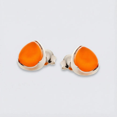 Clous d'oreilles cornaline orange argent rhodié 925