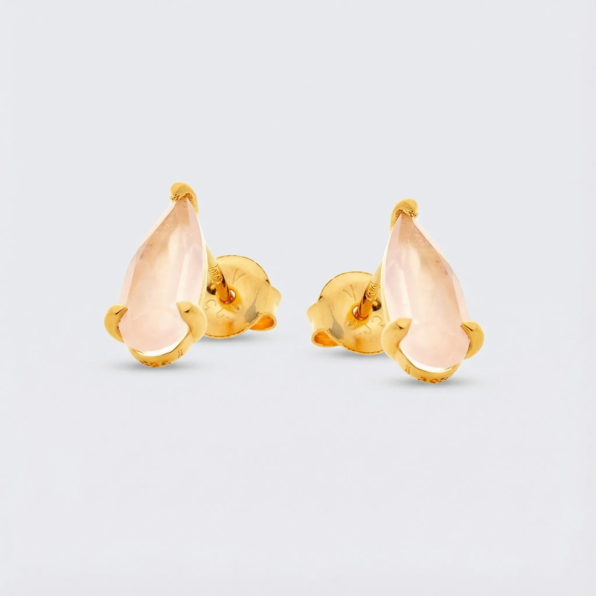 Clous d'oreilles goutte quartz rose naturel en argent doré 925