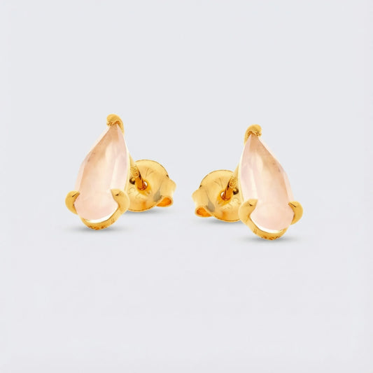 Clous d'oreilles goutte quartz rose naturel en argent doré 925